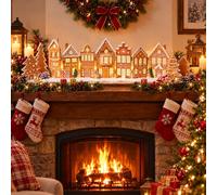 Yookeer Christmas Gingerbread House Tabletop Decorations with Light | Christmas Tabletop Centerpiece Decoration, Rustic, Durable Wood, DIY Assembly, for Xmas Home Table Mantel Shelf Indoor Decor