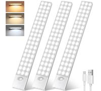 YOOKESEN Under Cabinet Kitchen Lights 108 LED, 32CM/12.6IN Cupboard Lights with 3 Colors, 2000mAh, 4 Modes for Wardrobe, Kitchen, Stairs, Hallway, Bedroom - 3 Packs