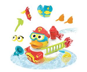 Yookidoo Jet Duck Firefighter Bath Toy with Powered Water Shooter - Sensory Development & Bath Time Fun for Kids - Battery Operated Bath Toy with 15 Pieces - Ages 2+