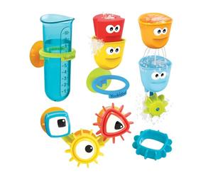 Yookidoo Kids Bath Toy - Cups ‘N’ Gears Water Set - Includes 3 interchangeable bath cups, Suction Cups, 3 Googly Eye Gears, and Pourers That Attaches to Any Size Tub