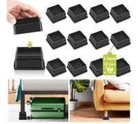 Yookwutar 12 Pack Furniture Risers 1 Inch, Adjustable Bed Risers Heavy Duty for Table Desk Couch Chair Sofa Cabinet Bed Frame Dorm, Square Stackable Table Leg Risers Lift Height 1", 2" or 3", Black