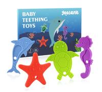 Yoolane Teething Ring for Babies - Teething Toy for 3-24 Months Baby, Sea Animals Teething Rings, Silicone Teething Aid, Baby Teething Toy for Boys, Food Safe & BPA Free (Set of 4)