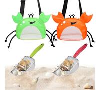 YOOLEETC 4PCS Beach Toy Mesh Shovel and Mesh Beach Bag Seashell Bag,for Sand Filter & Collect Shells,Sand Sifter Shell Collecting Tools(Green-Orange Crab)