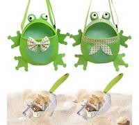 YOOLEETC 4PCS Beach Toy Mesh Shovel Frog Mesh Beach Bag Seashell Bag,for Sand Filter & Collect Shells,Sand Sifter Shell Collecting Tools(Frog)