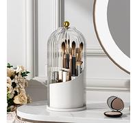 YOOLENS Makeup Brush Holder with Lid 360 Rotating Clear Dustproof Make Up Organizers for Vanity Bathroom Countertop, Transparent