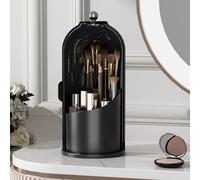 YOOLENS Makeup Brush Holder with Lid 360 Rotating Clear Dustproof Make Up Organizers for Vanity Bathroom Countertop, All Black