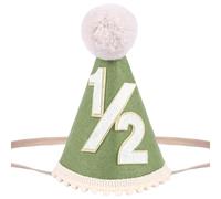 Yoolhamy 1/2 Birthday Hat for Baby Boys Girls, Handmade Half Birthday Hat - Ideal for 6 Months Milestone Celebrations, Cake Smash, and Photo Props Half Way to One (Green Beige)