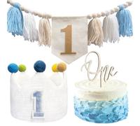 Yoolhamy 1st Birthday Banner for High Chair Boho 1st Birthday Hat Decorations Party For Baby Girl Boy Shower Crown Hats Wall Hangings Cake Topper Set (Baby Boy Crown)