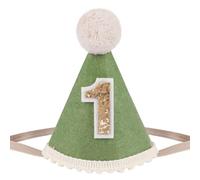 Yoolhamy 1st Birthday Hat for Baby Girls and Boys - Handmade Felt Cone First Hat with Pom Pom - One Birthday Decorations for Cake Smash, Photoshoot & Party Celebrations (Green)