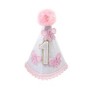 Yoolhamy 1st Birthday Hat for Baby Girls and Boys - Handmade Felt Cone First Hat with Pom Pom - One Birthday Decorations for Cake Smash, Photoshoot & Party Celebrations (Pink)