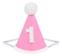 Yoolhamy 1st Birthday Hat for Baby Girls and Boys - Handmade Felt Cone First Hat with Pom Pom - One Birthday Decorations for Cake Smash, Photoshoot & Party Celebrations (Pinkk)