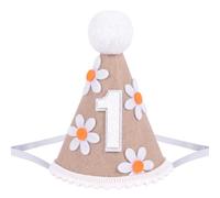 Yoolhamy 1st Birthday Hat for Baby Girls and Boys - Handmade Felt Cone First Hat with Pom Pom - One Birthday Decorations for Cake Smash, Photoshoot & Party Celebrations (Brown)