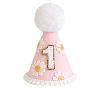 Yoolhamy 1st Birthday Hat for Baby Girls Boys, Boho First Birthday Crown Conical Cap Decorations (Daisy Pink)