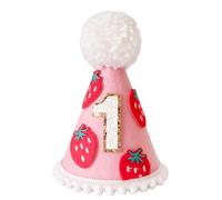 Yoolhamy 1st Birthday Hat for Baby Girls Boys, Boho First Birthday Crown Conical Cap Decorations (Strawberry)