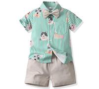 Yoolhamy Baby Boys Summer Clothes Outfits Hawaiian Shirt and Shorts Set with Bowtie Gentleman Button Down Shirts for Infant Kids