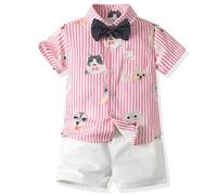 Yoolhamy Baby Boys Summer Clothes Outfits Hawaiian Shirt and Shorts Set with Bowtie Gentleman Button Down Shirts for Infant Kids