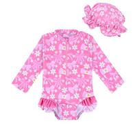 Yoolhamy Baby Girls Swimsuit with Sun Hat Long Sleeve Rash Guard Infant Bathing Suit Strawberry Bow Beach Swimwear for 3M-2Y
