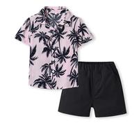 Yoolhamy Boys Button Down Hawaiian Shirt and Shorts Set Coconut Tree Print Summer Outfits Short Sleeve kids Shirts