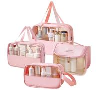 Yoolhamy Clear Toiletry Bag, 4pcs Travel Toiletries Bag Large Capacity Waterproof Wash Bags Set Transparent Makeup Bags with Handles PVC Cosmetic Bags for Womens (Pink)