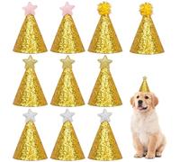 Yoolhamy Dog Birthday Hat, 10pcs Mini Party Hats for Stuffed Animals Colorful Glitter Puppy Cat Hat with Adjustable Strap for Small Animals & Plush Teddys (11.5 * 7.5cm (for puppy and cat))