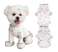 Yoolhamy Dog Clothes for Small Dogs Chihuahua Outfits Spring Summer tshirts Bow Stretchable Ruffle Breathable Dress for Shih Tzu Yorkshire Puppy Girl Pets Cats (Blue, S)