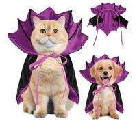 Yoolhamy Dog Halloween Costume, Pet Cape for Small Puppy Dogs Cat Funny Bat Red & Black Halloween Costumes with Neck Armor Adjustable Strap Idea for Vampire Party Cosplay