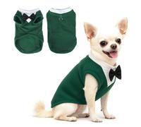Yoolhamy Dog Jumper with Bow Tie Winter Clothes Pet Tuxedo Outfits for Small Medium Dogs Warm Fleece Costume Sweater for Chihuahua Schnauzer Shih Tzu Yorkie Christmas Birthday (Green, M)