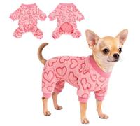 Yoolhamy Dog Pajamas for Small Dogs Cats Fleece Jumper Heart Onesie Clothes Soft Pink Pyjamas Rompers Four-Legs Sleepwear Ffor Puppy Chihuahua Yorkie (L)