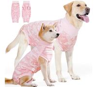 Yoolhamy Dog Surgery Recovery Suit, Dog Recovery Suits Female Male Dog Front Leg Wound Protector E-Collar Substitute Dog Pajamas Ealstic Pet Dogs Body Suit After Surgery (Pink, L)