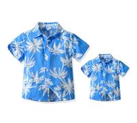Yoolhamy Father and Son Matching Hawaiian Shirt for Men Summer Beach Short Sleeve Shirts Leaves Print Holiday Tops