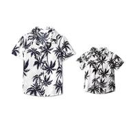 Yoolhamy Father and Son Matching Hawaiian Shirt for Men Summer Beach Short Sleeve Shirts Leaves Print Holiday Tops