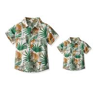 Yoolhamy Father and Son Matching Hawaiian Shirt for Men Summer Beach Short Sleeve Shirts Leaves Print Holiday Tops
