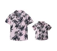 Yoolhamy Father and Son Matching Hawaiian Shirt for Men Summer Beach Short Sleeve Shirts Leaves Print Holiday Tops