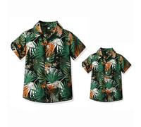 Yoolhamy Father and Son Matching Hawaiian Shirt for Men Summer Beach Short Sleeve Shirts Leaves Print Holiday Tops