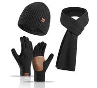 Yoolhamy Hat Scarf and Gloves Set Ladies Women 3pcs Winter Thermal Thick Knitted Beanie Cap Long Scarf Touch Screen Gloves for Neck Warmer Outdoor Ski Cap (Black)