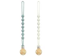 Yoolhamy Silicone Dummy Clip for Baby Boys Girls, 2Packs Soother Clips, Soft Flexible Dummy Case Pacifier Holder Clips (1pcs Gren+1pcs Beige)