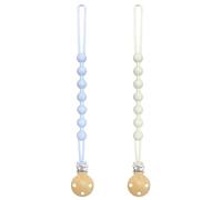 Yoolhamy Silicone Dummy Clip for Baby Boys Girls, 2Packs Soother Clips, Soft Flexible Dummy Case Pacifier Holder Clips (1pcs Blue+1pcs Beige)
