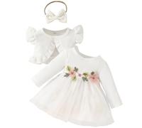 Yoolhamy Toddler Baby Girls Dress and Cardigan Set Long Sleeve Cotton Princess Tutu Dresses with Outfits Coat (UK, Age, 3 Months, 6 Months, Long Sleeve White)