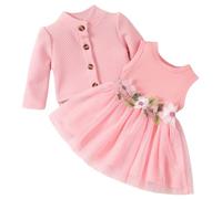 Yoolhamy Toddler Baby Girls Dress and Cardigan Set Long Sleeve Cotton Princess Tutu Dresses with Outfits Coat (UK, Age, 6 Months, 9 Months, Sleeveless Pink)