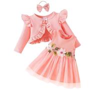 Yoolhamy Toddler Baby Girls Dress and Cardigan Set Long Sleeve Cotton Princess Tutu Dresses with Outfits Coat