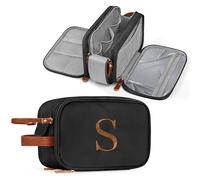 YOOLIFE Birthday Gifts for Women - Travel Toiletry Bag | Initial Makeup Bag | Water Resistant Dopp Kit for Toiletries Accessories, Mom Sister Best Friend Birthday Gifts for Her Female Letter S Black