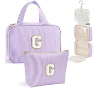 YOOLIFE Hanging Toiletry Bag for Women - Travel Toiletry Bag Makeup Bag with Initial, Personalized Birthday Gifts for Women Girls, Purple, G