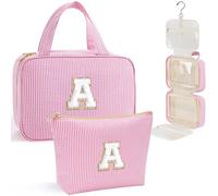 YOOLIFE Hanging Toiletry Bag for Women - Travel Toiletry Bag Makeup Bag with Initial, Personalized Birthday Gifts for Women Girls, Pink, A