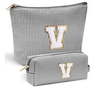 YOOLIFE Pack of 2 Initials Cosmetic Bag Travel Cosmetic Bag Personalised Birthday Gifts for Women Mum Girlfriend Gifts, black, V
