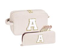 YOOLIFE Pack of 2 Letters Cosmetic Bag - Cosmetic Bag Toiletry Bag Make Up Bag Letters Makeup Bag Birthday Gift Gifts for Girls Teenagers Women Mum Sister, beige, A, Classic