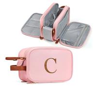 YOOLIFE Toiletry Bag for Women - Personalized Gifts for Mom Her Initial Small Travel Toiletry Organizer Makeup Bag Travel accessories for Women Dopp Kit Water-resistant Letter C Pink