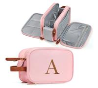 YOOLIFE Travel Toiletry Bag - Toiletry Bag for Women | Large Capacity Personalized Gifts for Women Her Girlfriend Mom Gifts | Travel Accessories Toiletries Water Resistant Dopp Kit Letter A, Pink