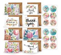 Yoolly 8 Pack Thank You Cards, Thank You Greeting Cards Multipack with Envelopes and Stickers, for Teachers, Graduation, Wedding, Family, Birthday, Business (Flowers, 8 cards)