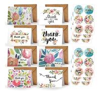 Yoolly 8 Pack Thank You Cards, Thank You Greeting Cards Multipack with Envelopes and Stickers, for Teachers, Graduation, Wedding, Family, Birthday, Business (Flowers, 24 cards)