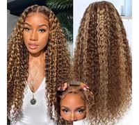 YOOLOOT Wear and Go Glueless 5 x 5 HD Lace Closure Wigs Human Hair Deep Wave Wig Human Hair Pre Plucked Pre Cut P4/27 Honey Blonde Ombre Highlight Wig Human Hair 180% Density 20 Inches